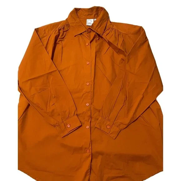 Roamans Womens Plus Size L 18W Button Up Shirt Tunic Long Sleeves Fall Orange - Picture 2 of 5